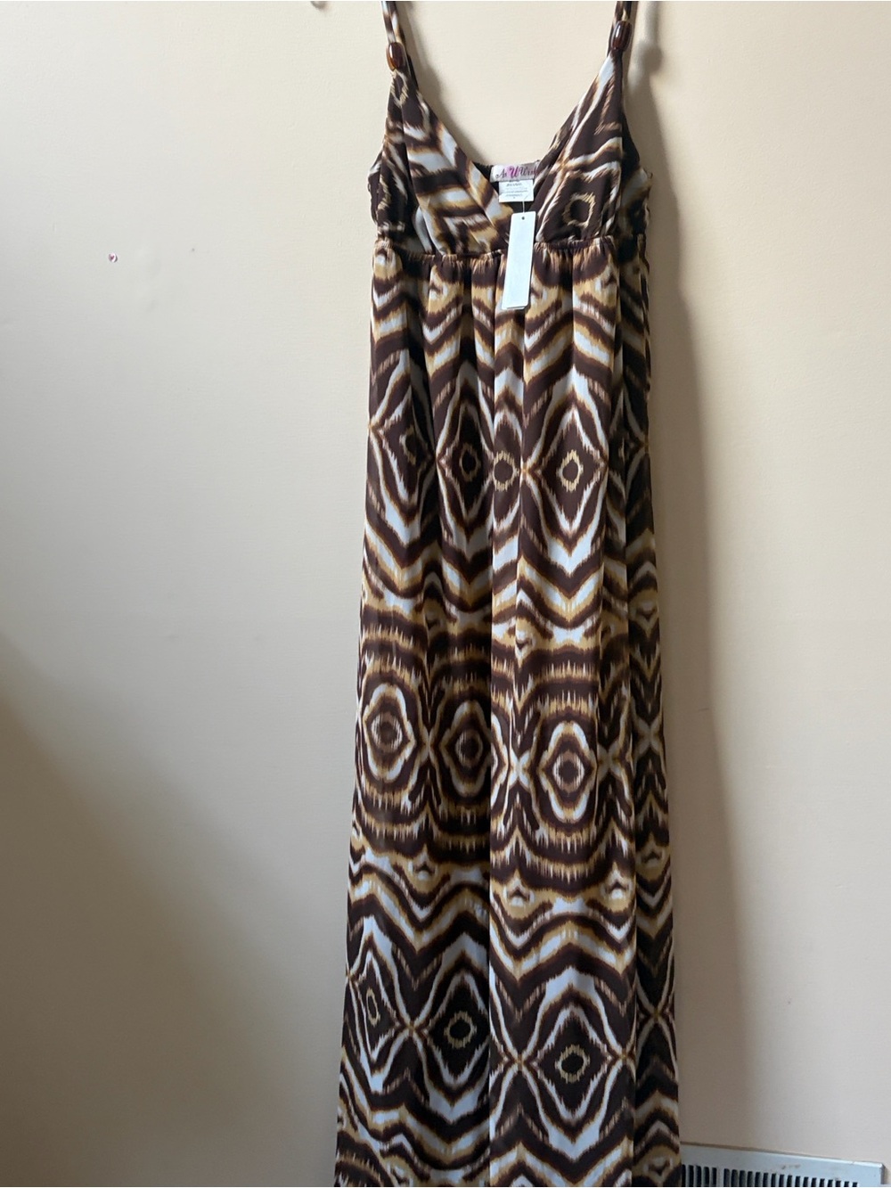 As U Wish Brown, Cream, and Ochre Patterned Maxi Dress